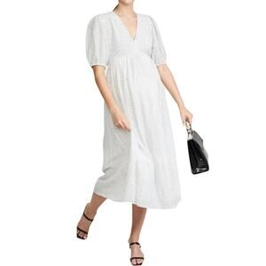 Hatch The Melanie Maternity V-Neck‎ Midi Dress Polka Dot Ivory Size 0